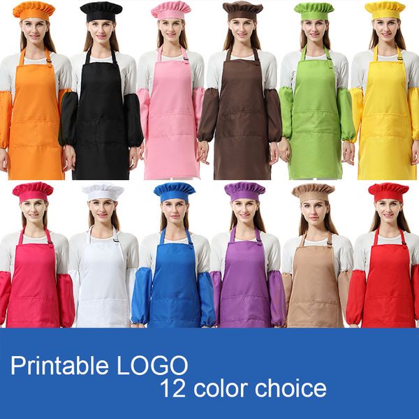 

kitchen waists 3pcs/set polyester aprons with sleeve&chef hats for painting cooking baking 12 colors dhl tc181126