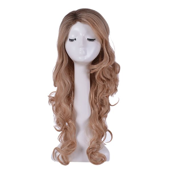 

2019 natural colors gradient wavy wig long curly hair synthetic wig fashion costume high density temperature synthetic hair, Brown