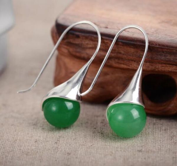 

women eardrop jewelry brincos earring pendientes natural green pink gem dangle lucky 925 silver hook earrings oriental gem