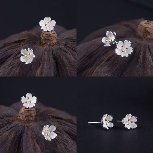 

925 color flower ear nail woman s silver in national customs golden flower concise originality nation wind small earring product idealway