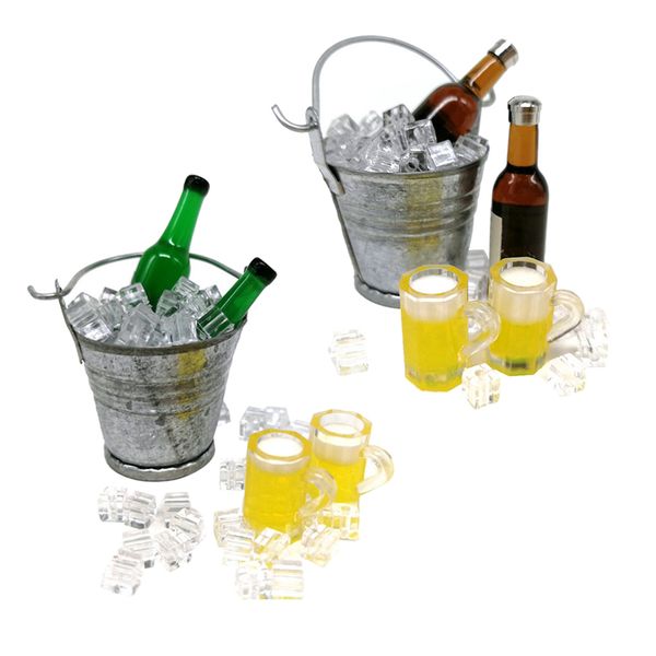 

2 set miniature wine bottle+cups+ice bucket set for doll drinks kitchen toy