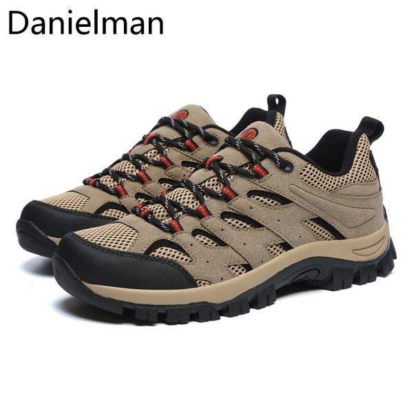 

danielman autumn winter casual outdoor sneakers men shoes comfortable breathable mesh hiking camping male footwear work shoes, Black