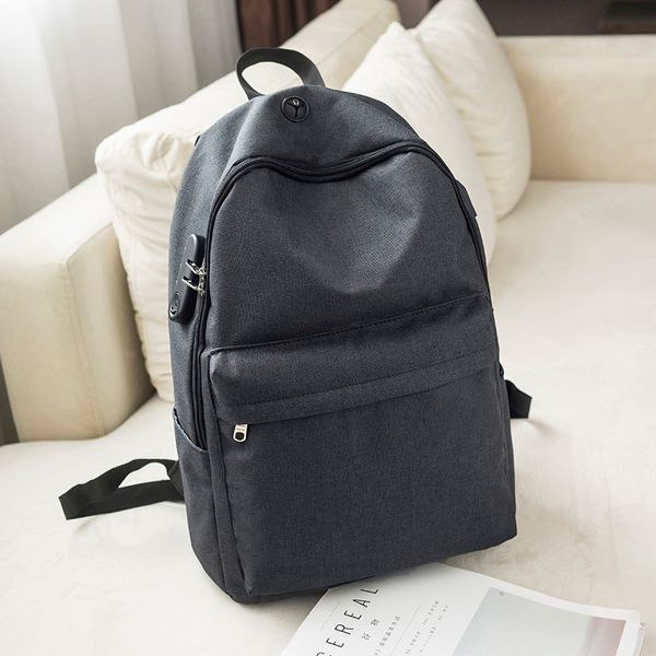 

anti-theft password lock canvas school bags men backpack for teenage boys high student bookbag usb charging schoolbag black 2019