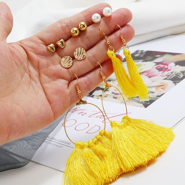 

кисточка серьга наборы женщина геометрического bohemian золото цветы длинной кисточка серьга набор свадебной мода дама ювелирные аксессуары, Silver