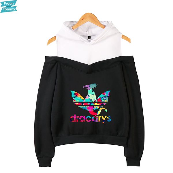 

новая мода dracarys с плеча толстовки женщин с длинным рукавом с капюшоном толстовка горячая распродажа хип-хоп уличная одежда kpop одежда d, Black