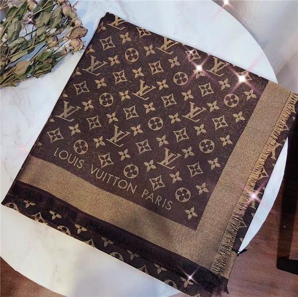 

new autumn/winter 2019 super bright and expensive gold and silver thread material super high-end fabrics texture silk and wool scarf box, Blue;gray