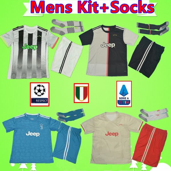 

mens kit + socks 2019 2020 ronaldo fourth home away third set soccer jerseys dybala de ligt d.costa suit maillot de foot, Black;yellow