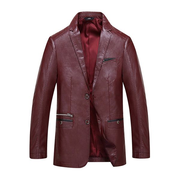 

2018 spring men's leather coat slim coat england pu men's single row suit special offer md9806, Black