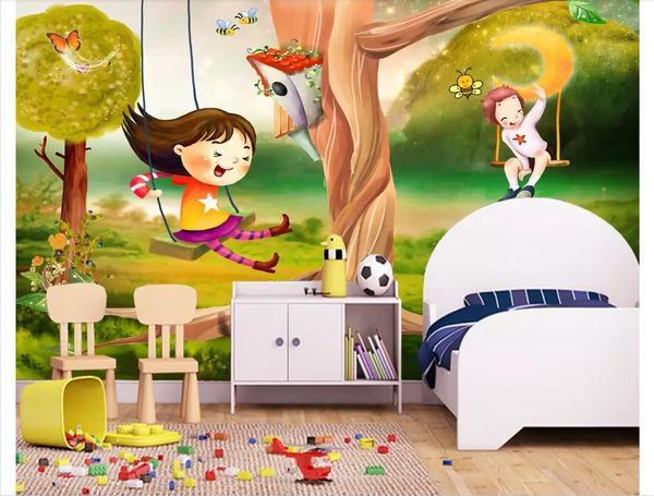 Benutzerdefinierte 3D-Fototapete aus Seide, schöne Landschaft, schönes Cartoon-Kinderzimmer, Kinderzimmer-Wandbild, Hintergrund, Papel de Parede