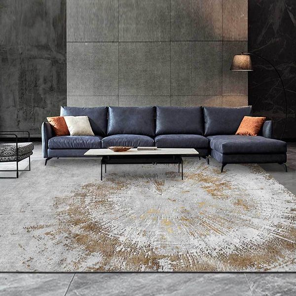 

modern minimalist living room large area rugs abstract gray gold annual ring pattern non-slip carpets bedroom bedside floor mat