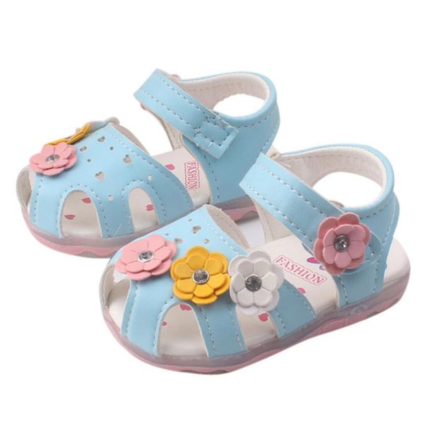 

2018 chamsgend casual toddler new flowers girls sandals lighted soft-soled princess baby shoes 6.6, Black