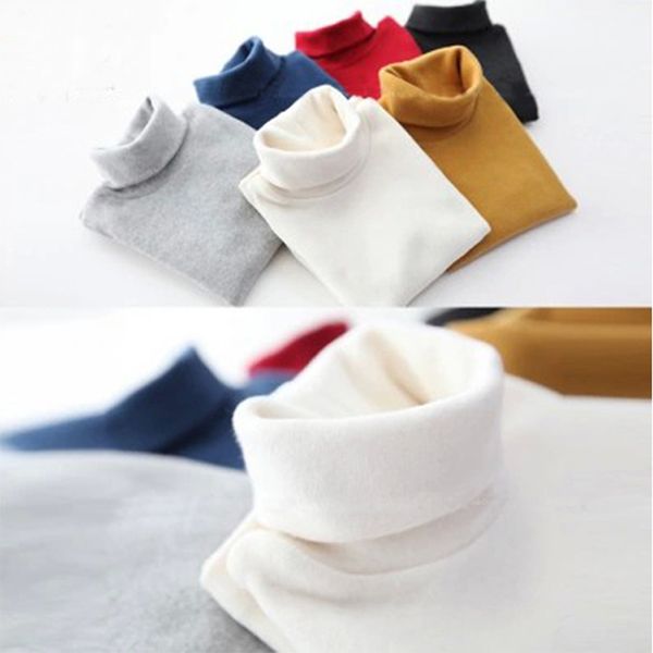 

autumn winter 2 3 4-8 9 10 years children's solid color long sleeve high neck kids girl boy basic turtleneck t-shirt y200704, Blue