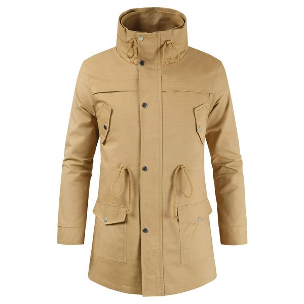 

dropshipping men jacket new arrival spring mens casual double collar windbreaker coat autumn solid color outerwear male clothes, Black;brown