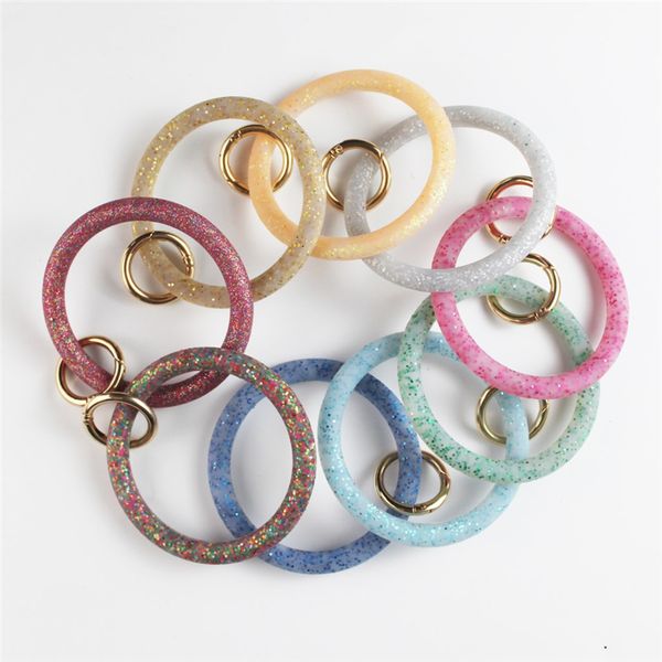

9cm sequins bracelet key chain silicone bangles bracelets keychains for car keys sports key holder fashion jewelry keyrings round hand ring, Slivery;golden