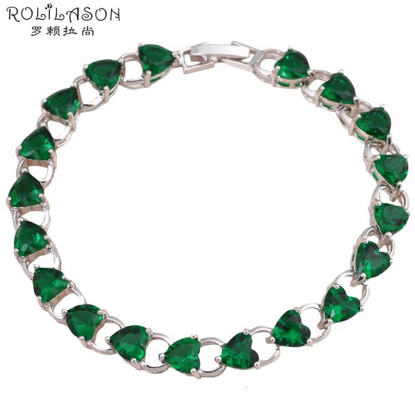

zircon bracelets for women heart design silver filled green crystal wholesale & retail fashion jewelry tbs761, Golden;silver
