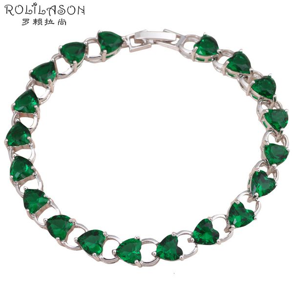 

zircon bracelets for women heart design silver filled green crystal wholesale & retail fashion jewelry tbs761, Golden;silver