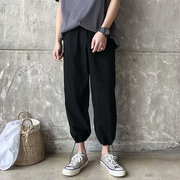 

2020 летние льняные брюки мужские брюки scholar корейский стиль тенденции моды тонкий fit брюки хлопок белье harem вскользь свободном, White;black