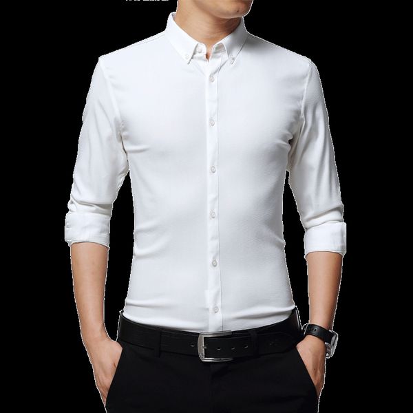 

2019 spring new new fashion casual slim fit men shirt 100% cotton solid color mens dress shirts men clothes camisa masculina, White;black