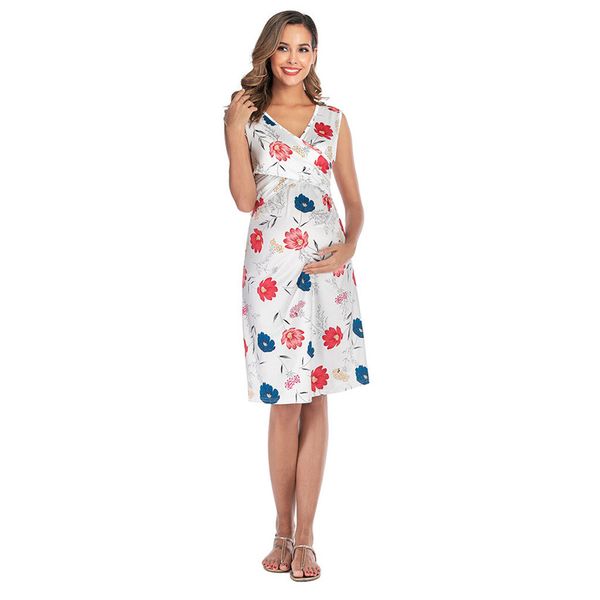 

new maternity dresses summer v-neck nursing clothes breast feeding dress for pregnant women gravidas pregnancy clothes 20h, White