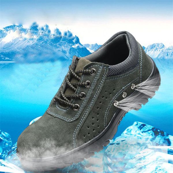 

men's army green cow suede safety shoes summer breathable mesh casual sports shoes anti-smashing puncture work ayakkab, Black