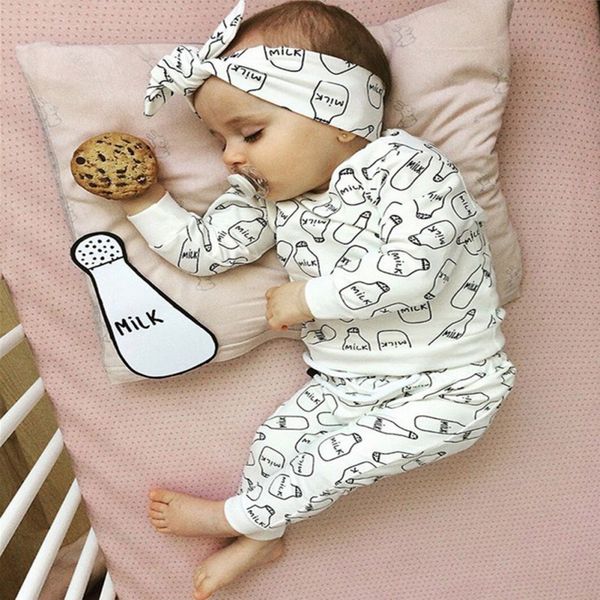 

cotton newborn baby sets leisure girl boy print pant+hairband sets toddler clothing baby girl boys suit d, White