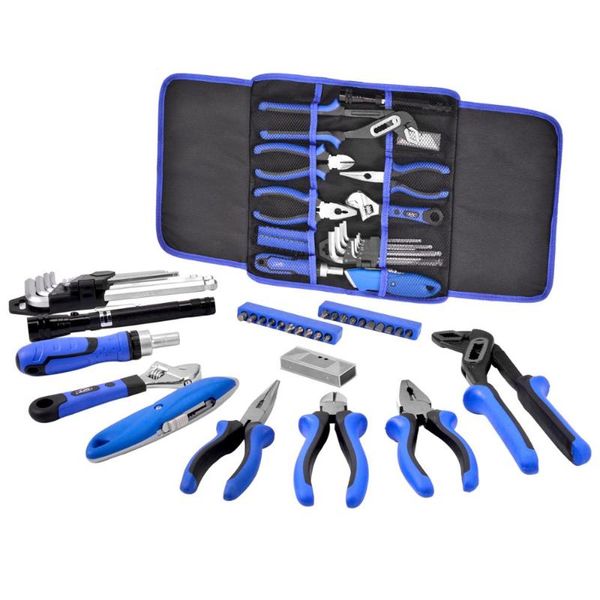 

43pcs hand tool set general household repair hand tool kit with oxford organizer bag ratchet socket wrench screwdriver knife