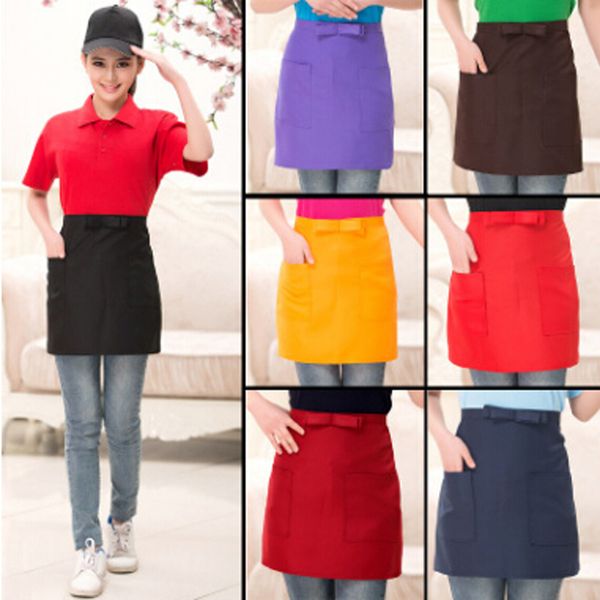 

new bar pub kitchen cotton bow short half waist apron cafe server waiter waitress