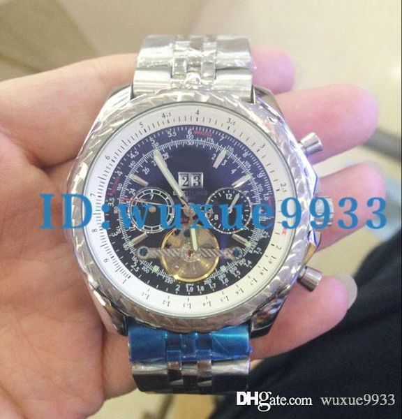 

luxury quality automatic mechanical men's watch silver stainless steel belt silver skeleton black dial fashion l, Slivery;brown