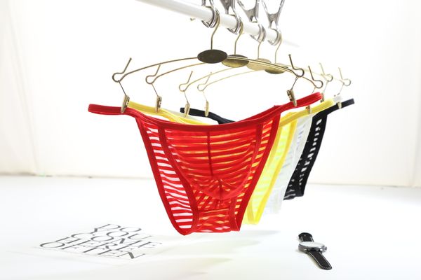 

men underwear g-string transparent low waist lingerie for male, Red;black