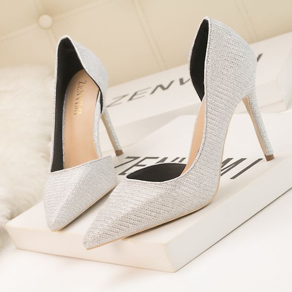 

2019 woman 10cm glitter high heels sequins scarpins pumps female silver gray escarpins lady party wedding scarpins talons shoes, Black