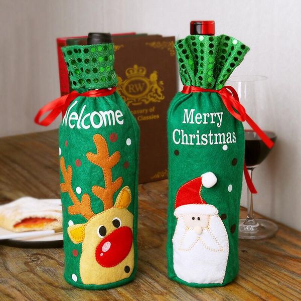 

4pcs/lot christmas decoration wine bottle cover santa claus elk snowman pattern bottle bagparty decorations
