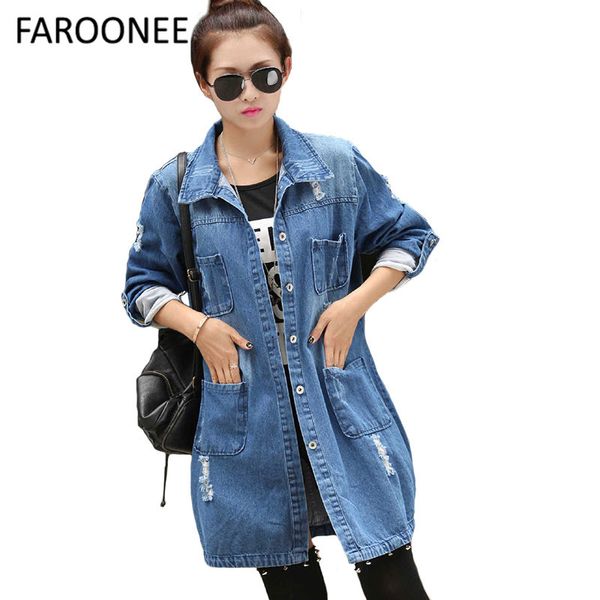 

women denim coat spring loose broken hole casual female cowboy jacket print medium long denim jackets outerwear for women 6q2578, Black;brown