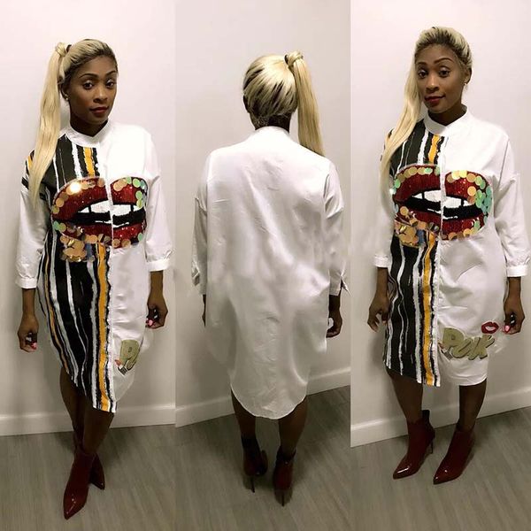 

africa clothing shirt skirt fashion long blouse dress women dashiki sequin lip print africanie robe outfit casual traditional, Red