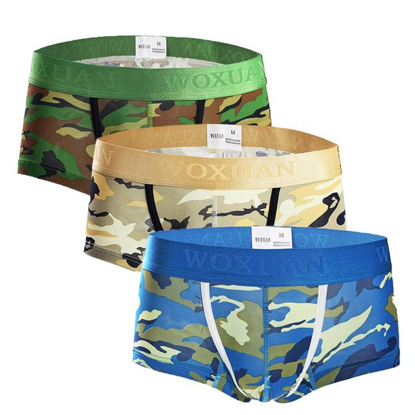 

3pc fashion mens briefs underwear casual soft elasticity bulge pouch camouflage print sports underpant comfortable sportswear