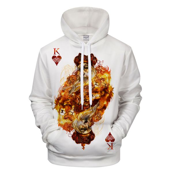 

autumn men's fashion hoodie personality 3d red star king poker lion print pullover large size casual, Black