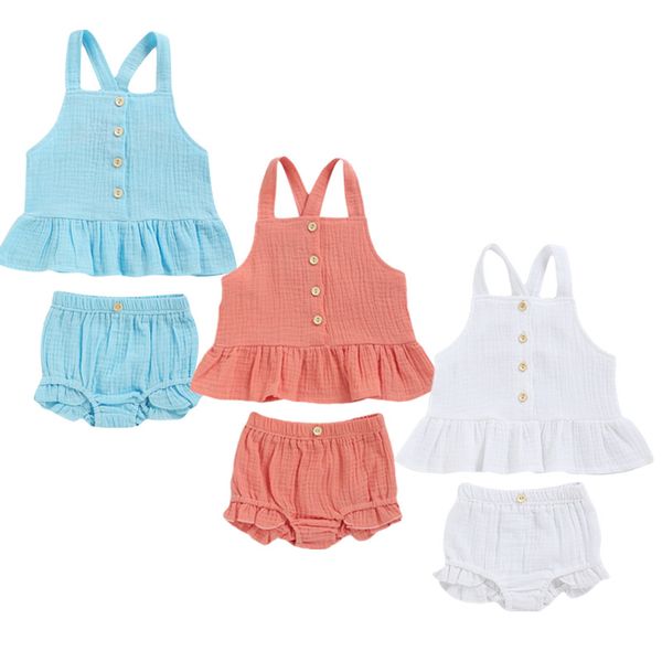 

newborn infant baby kids girls linen summer short ssleeve bodysuit jumpsuit outfits clothes 3-18months, White