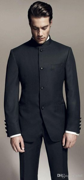 

classic mandarin lapel tuxedos groom wedding men suits mens wedding suits tuxedo costumes de smoking pour hommes men(jacket+pants+tie) 223, Black;gray