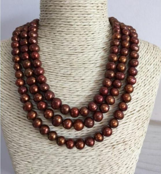 

single strands 10-11mm south sea baroque chocolate pearl necklace 48inch, Silver