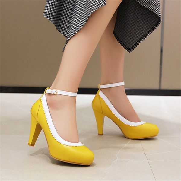 

spring and autumn high heels women pumps platform shoes women ankle strap thick heeled ladies shoes comfortable working, Black