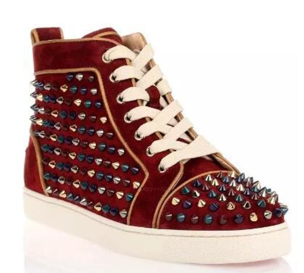 

2017 new arrival men fashion red bottom sneakers high real leather with holes rivets summer men fashion shoes casual t18, Black