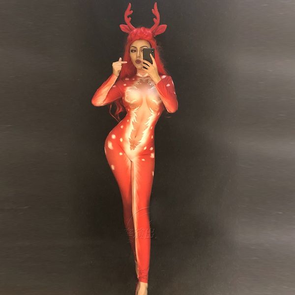 

christmas's day cosplay red bodysuit spandex leggings outfit women party outfit stage nightclub female singer dance wear dl3427, Black;red