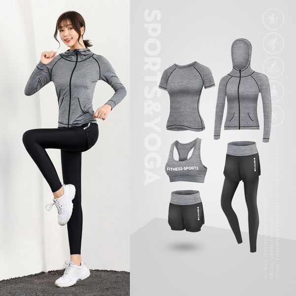 

plus size 3xl women tracksuit sports wear yoga set 5pcs elastic sport suit fitness workout sportwear breathable gym clothing