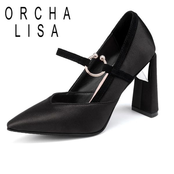

orcha lisa female spring autumn elegant pumps pointed toe 9cm strange heels rhinestone plus size 33-46 casual formal c1819, Black