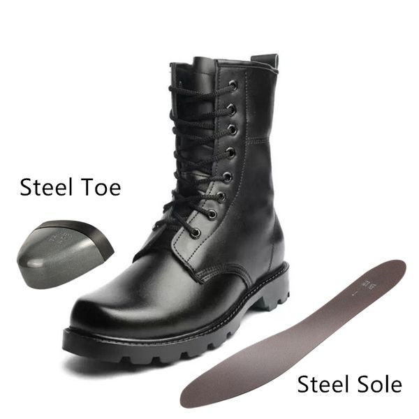 

fashion safety boots steel toe mid-plate anti-slip anti-smashing wilderness survival work men boots, Black