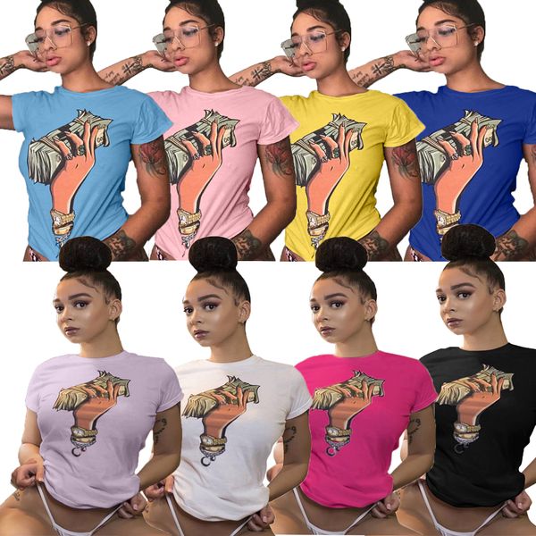 

women simple t-shirt round collar o neck us dollar printed t-shirt with short sleeves designer t-shirt tee ljja2585, White