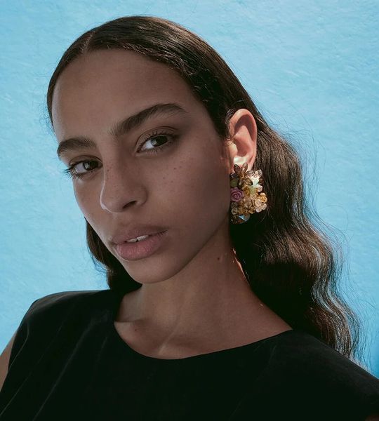 

fashion summer hand-woven acrylic small flower crystal tassel love heart pendant dangle earrings for women party jewelry, Golden