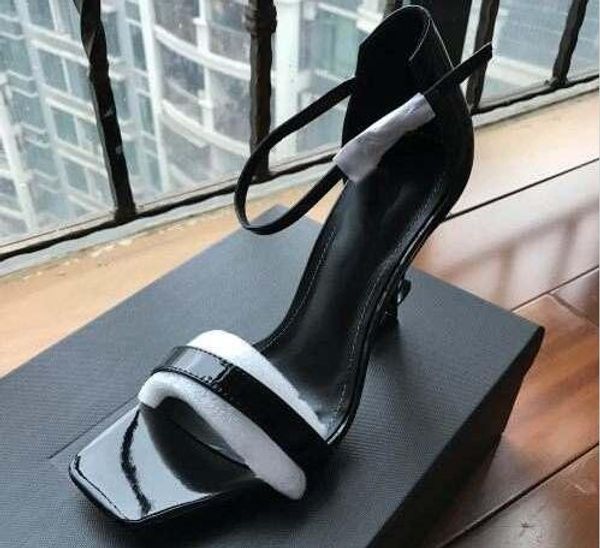 

2019 luxury designer style patent leather thrill heels women unique letters sandals dress wedding shoes shoes #05, Black