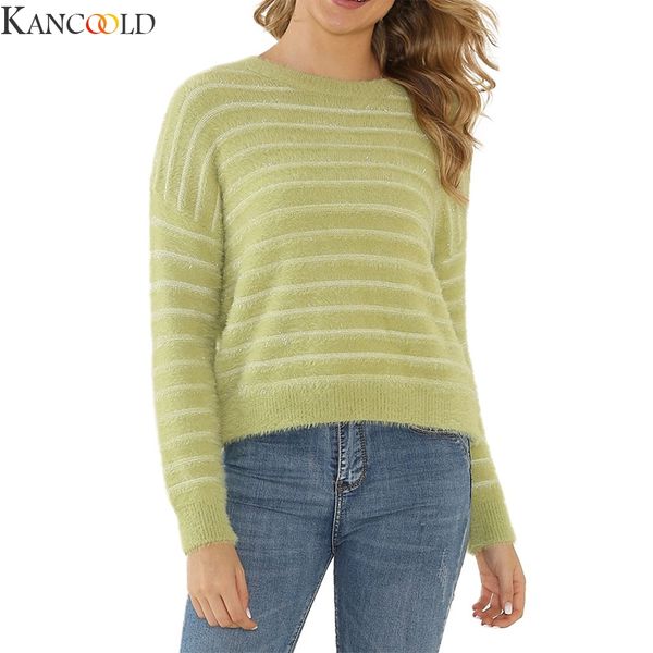 

kancoold women o-neck casual stripe pullover long sleeve loose knitted sweater new fashion knitted sweater warm, White;black