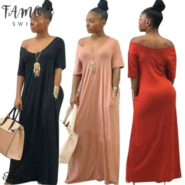 

новые женщины повседневная boho с коротким рукавом v шеи solid v neck длинные maxi платье кафтан цыганские пляжное платье, Black;gray