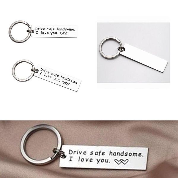 

keychain label with key ring, motorcycle, scooter, car and gift (drive safe handsome, i love you), Slivery;golden